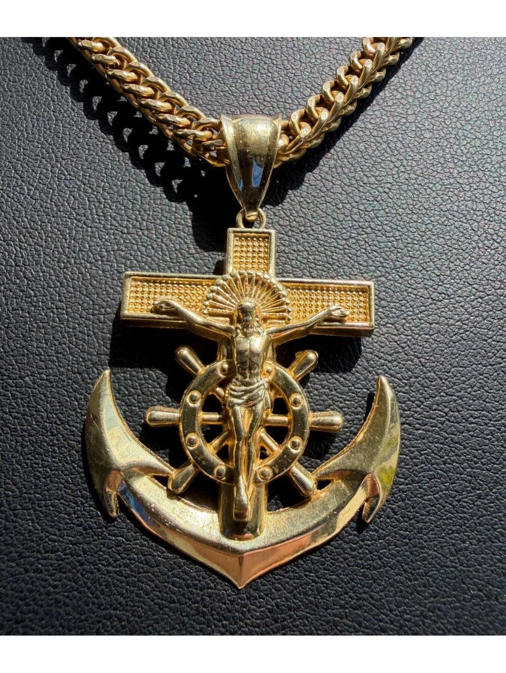 Jewelry 14k solid Yellow Gold Jesus Anchor Pendant charm